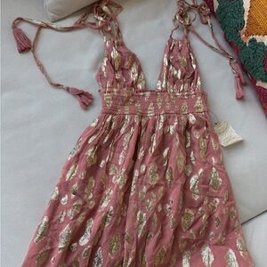 NTW Altar'd State Mauve Pink Maxi Dress with Gold Foil